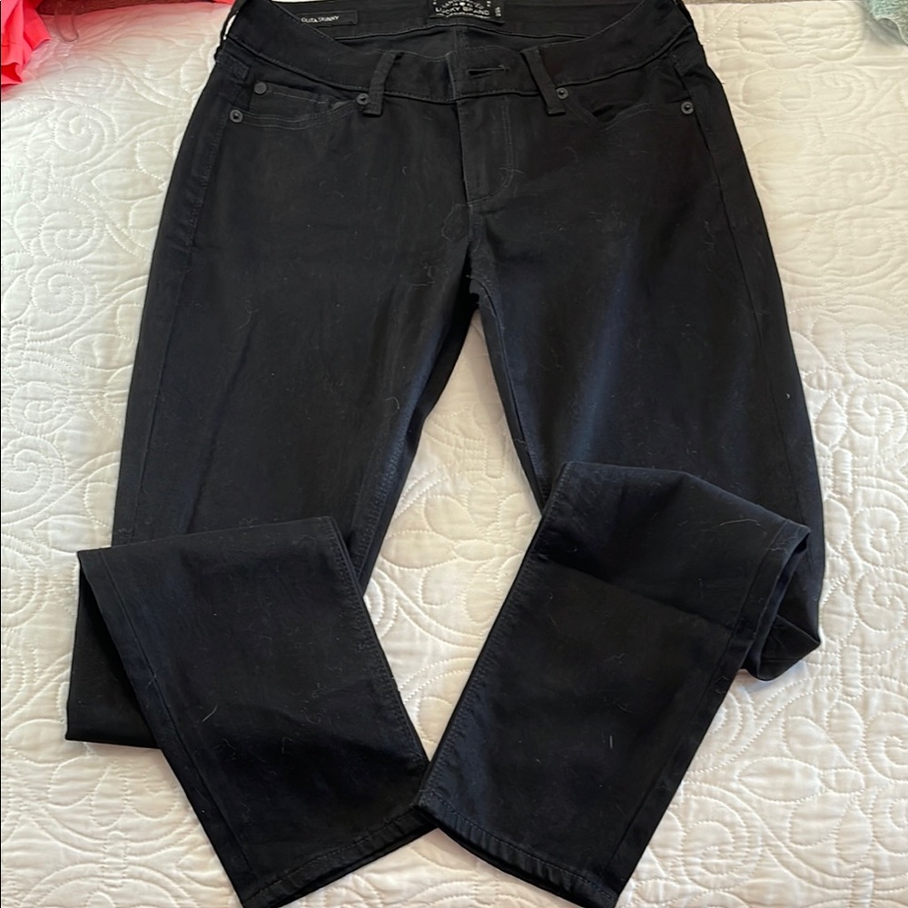 Lucky Brand Black Skinny Jeans Distressed Knees size 2/26